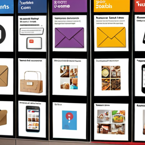 Home 11 A visual representation of customer touchpoints: Include a collage of images representing online touchpoints (website, social media icons, email inbox) and offline touchpoints (storefront, conference booth, printed advertisement). Arrange these images to illustrate a customer's journey toward making a purchase.