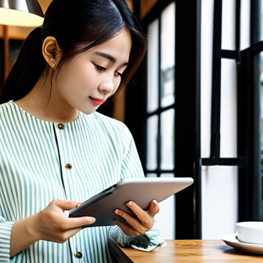 Personalized Shopping Experience**
"A young Vietnamese woman, fully clothed in stylish, modest clothing, browsing an online fashion store on her tablet at a cafe in Hanoi. The tablet displays personalized product recommendations based on her previous purchases. Safe for work, appropriate content, professional e-commerce photography, perfect anatomy, correct proportions, natural pose, high quality."
**