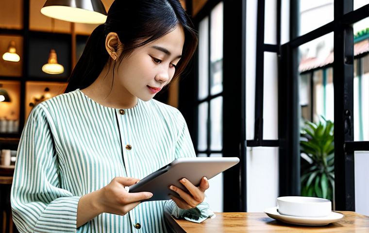 Personalized Shopping Experience**
"A young Vietnamese woman, fully clothed in stylish, modest clothing, browsing an online fashion store on her tablet at a cafe in Hanoi. The tablet displays personalized product recommendations based on her previous purchases. Safe for work, appropriate content, professional e-commerce photography, perfect anatomy, correct proportions, natural pose, high quality."
**