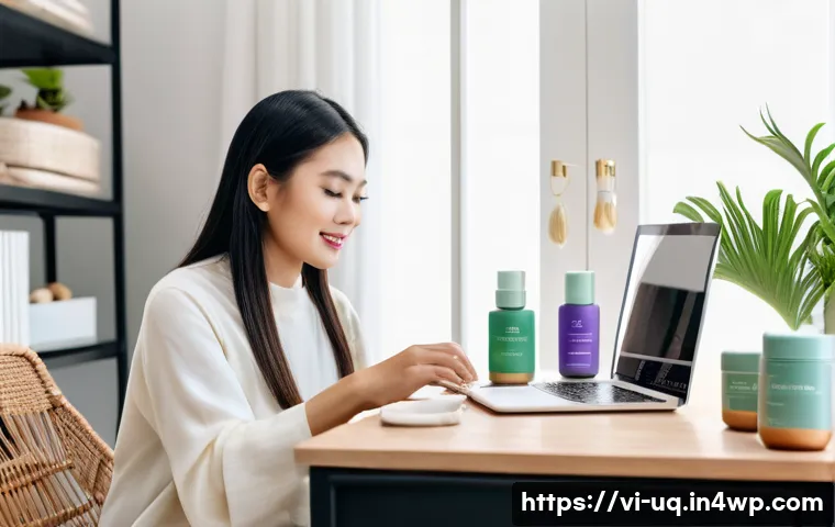 고객 여정 맵의 효과적인 활용 사례 - A modern Vietnamese beauty company’s digital marketing scene showcasing a young Vietnamese woman bro...