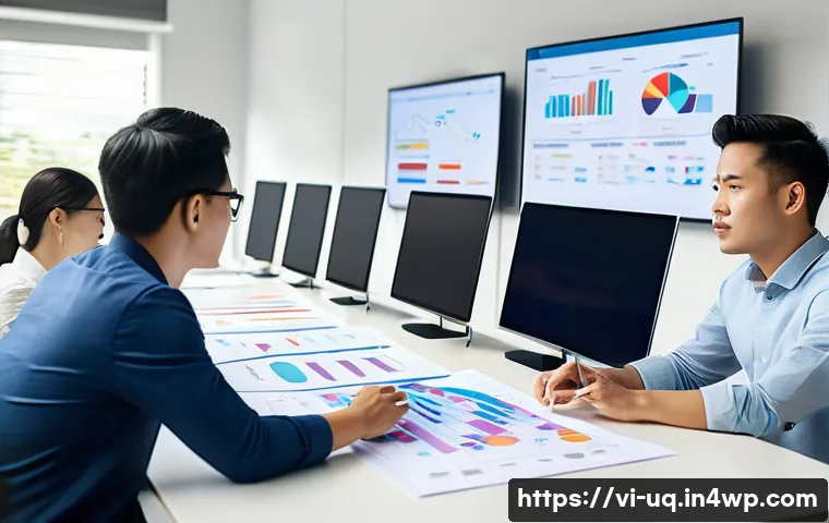 고객 여정 맵핑의 심리적 효과 - A detailed professional scene of a Vietnamese digital marketing team analyzing customer journey maps...