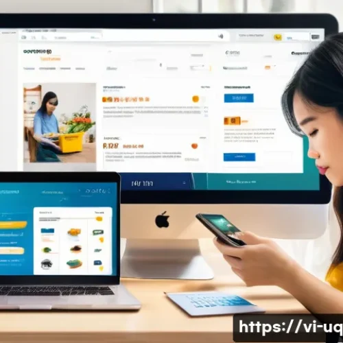 Home 33 고객 여정 맵핑을 통한 이탈 고객 재유치 전략 - A modern Vietnamese e-commerce website interface showing a frustrated young adult woman using a smar...
