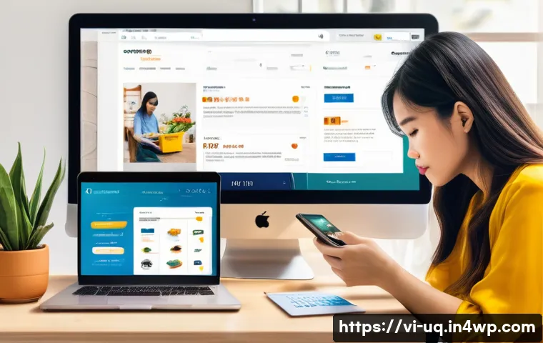 고객 여정 맵핑을 통한 이탈 고객 재유치 전략 - A modern Vietnamese e-commerce website interface showing a frustrated young adult woman using a smar...