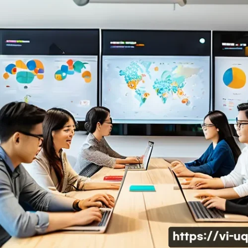 Home 31 고객 여정 맵을 활용한 맞춤형 마케팅 - A modern Vietnamese marketing team in a bright, open office space, analyzing detailed customer journ...