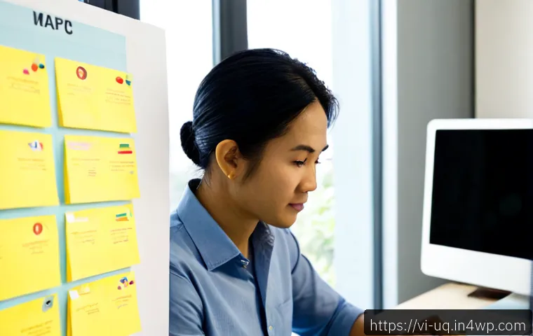 Home 16 고객 여정 맵을 통해 고객 불만 분석 - Photorealistic Vietnamese customer experience analyst in a modern Hanoi office, reviewing a large bl...
